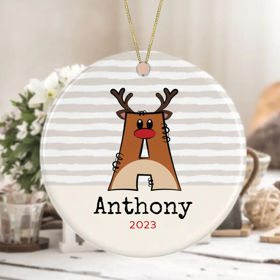 "Choose Initials" Personalized Reindeer Ornament