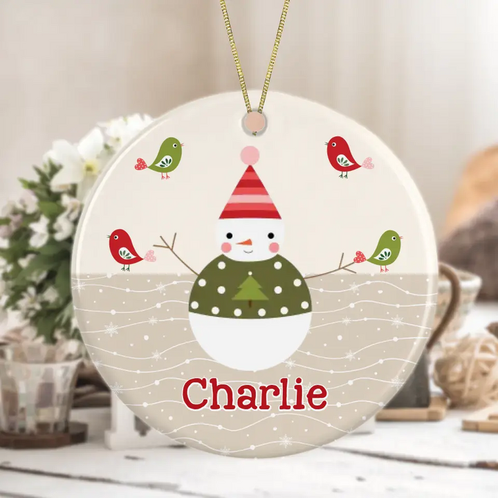 Christmas Snowman Ceramic Ornament For Grandkids