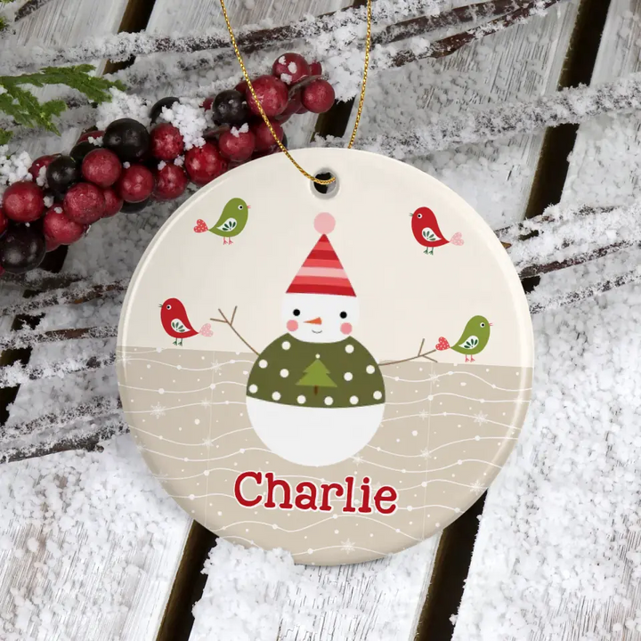 Christmas Snowman Ceramic Ornament For Grandkids