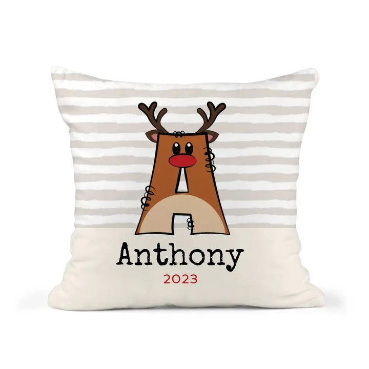 "Choose Initials" Personalized Reindeer Pillow
