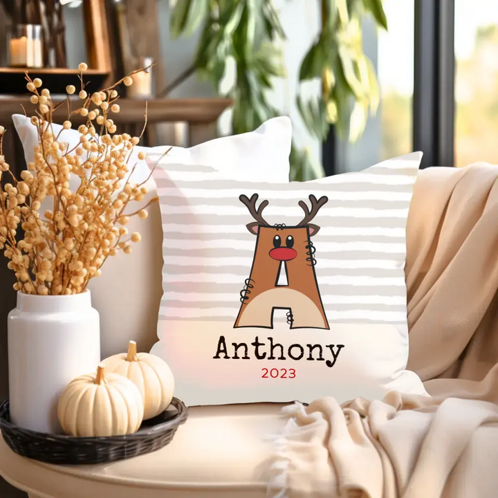 "Choose Initials" Personalized Reindeer Pillow