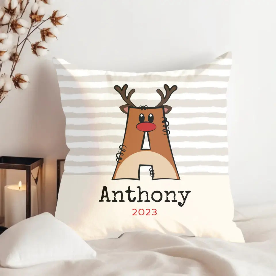 "Choose Initials" Personalized Reindeer Pillow