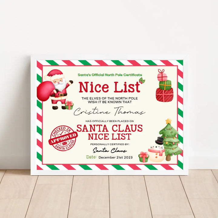 Personalized Nice List Certificate Frame