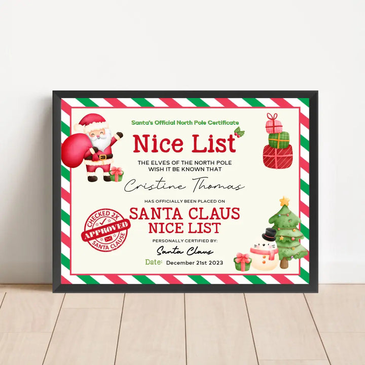 Personalized Nice List Certificate Frame