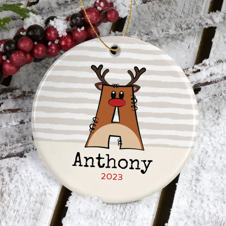 "Choose Initials" Personalized Reindeer Ornament