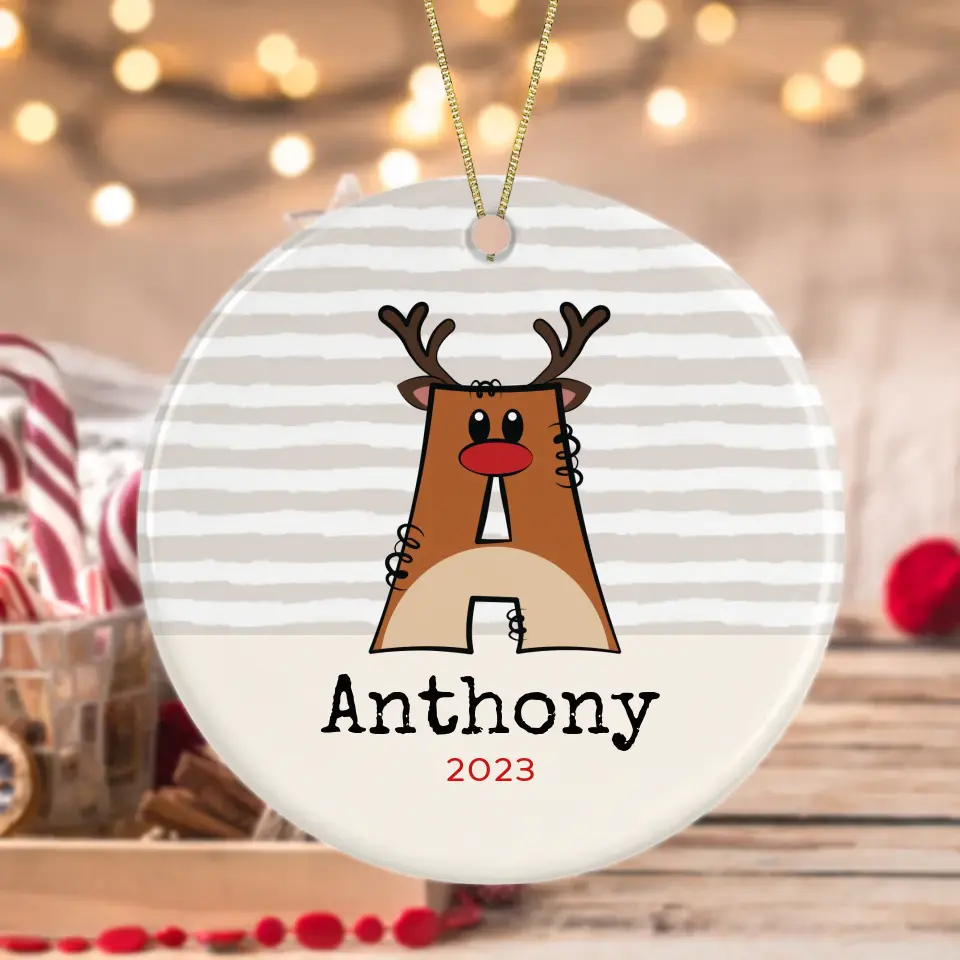 "Choose Initials" Personalized Reindeer Ornament