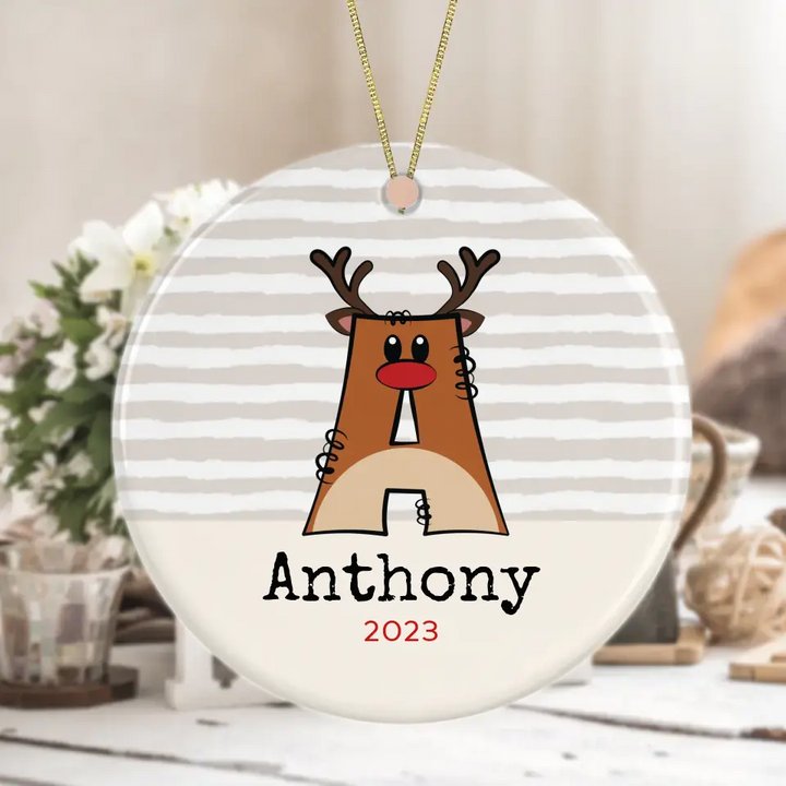 "Choose Initials" Personalized Reindeer Ornament